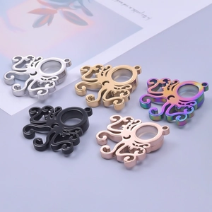 Pendentifs médaillon poulpe en acier inoxydable coloris or argent et noir