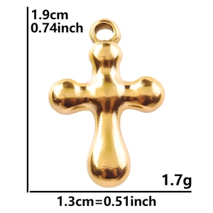 Pendentif en croix plaqué or 18k en acier inoxydable 304 poli pour collier DIY