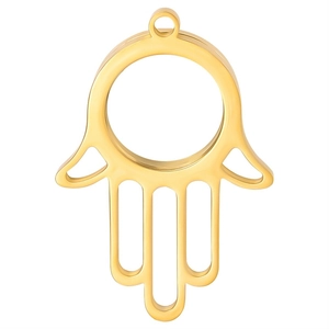 Polished gold Hamsa Hand pendant in stainless steel with elegant hollow design