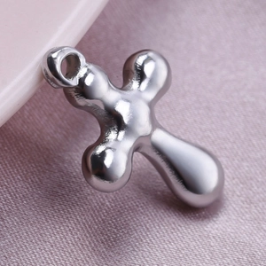 Pendentif croix en acier inoxydable 304 poli avec design bulle 3D pour colliers artisanaux