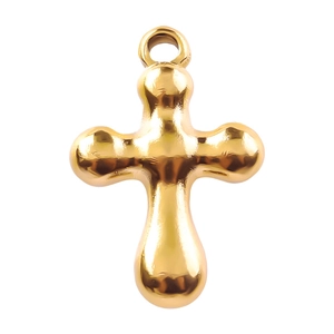 Pendentif croix en acier inoxydable 304 doré 18k avec un design fluide et poli miroir