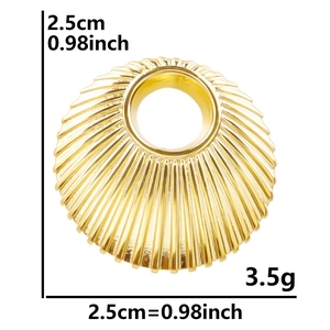 Polished golden 304 stainless steel shell pendant with sunburst texture for DIY jewelry
