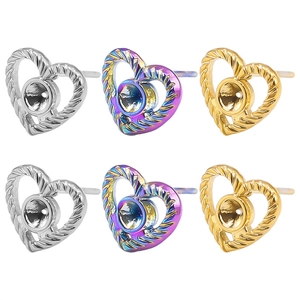 Orecchini a Bottone a Cuore in Acciaio Inossidabile 304 per Donna Trama Corda Intrecciata Gioielli Piercing Geometrici Semplici