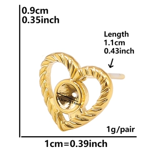 Orecchini a cuore in acciaio inossidabile 304 dorato con texture a corda e misure