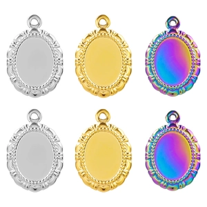 Accesorio de Colgante Ovalado de Acero Inoxidable 304 Borde Festoneado Vintage Joyería DIY Oro Plata Arcoíris Dije de Gota