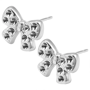 Close-up of vintage bow earrings with micro-set zircons on 304 stainless steel