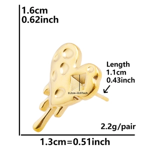 Tableau des tailles détaillé pour boucles d'oreilles cœur dorées à texture fondue