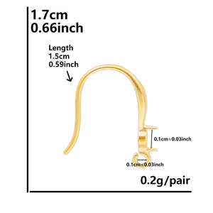 Detailed specs of gold 304 stainless steel earring hooks with dimensions and 0.2g weight