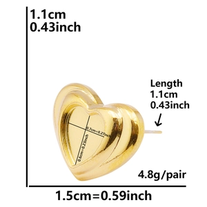 Tableau des tailles détaillé pour boucles d'oreilles cœur doré avec dimensions précises