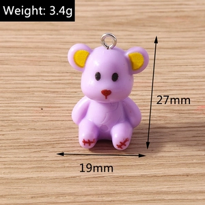 Detail view of purple resin bear pendant with size 27x19mm and weight 3.4g