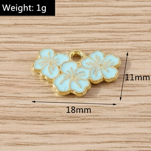 Blue flower alloy pendant with gold plating and drip oil for DIY jewelry making