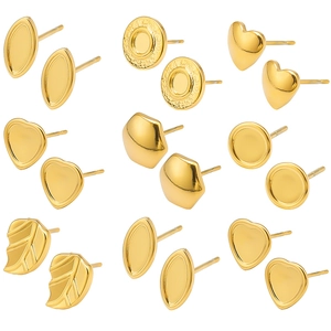 304 Stainless Steel Stud Earrings For Women 18K Gold Silver Rainbow Plated Irregular Heart Leaf Geometric Jewelry Gift