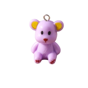 Cute purple resin bear pendant with yellow ears and silver ring for DIY jewelry making