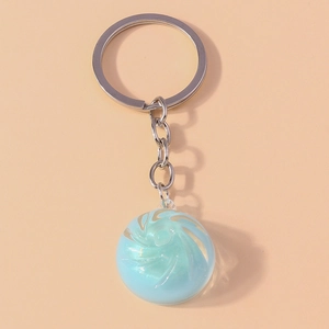 Creative light blue crystal bun keychain with silver stainless steel ring for bag decor