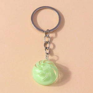 Creative light green swirl pattern dumpling pendant keychain with silver metal chain ring