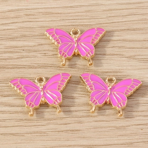 Pendentifs papillons en émail rose et violet avec bordure dorée pour bijoux DIY