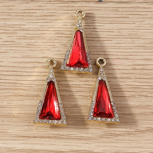 Three elegant red crystal triangle pendants with gold plating and cubic zirconia for DIY jewelry