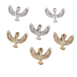 Eagle pendant charms set with sparkling rhinestones in gold and silver plating
