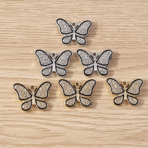 Pendentifs papillon étincelants avec cristaux et émail noir pour création de bijoux DIY