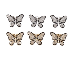 Lot de six breloques papillons scintillantes en strass dorés et argentés pour bijoux DIY