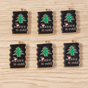 Enamel Christmas tree charms in rectangular shape for DIY jewelry making and crafts