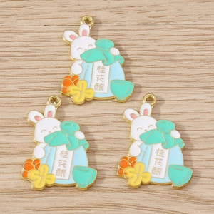 Detailed view of alloy charms featuring cartoon rabbits and osmanthus wine jars for DIY