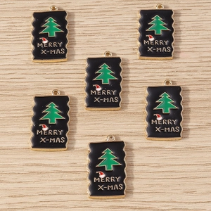 Alloy Christmas Tree Pendants Enamel Drip Oil Wavy Rectangle Merry Xmas Charms For DIY Bracelet Keychain Jewelry Making