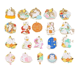 20-piece Chinese Mid-Autumn Festival alloy charms featuring rabbit, mooncake and lantern