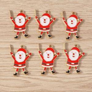 Set of 6 gold-plated enamel Santa Claus pendants for Christmas DIY jewelry making