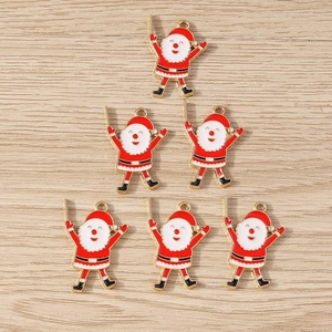 Set of six red enamel Santa Claus charms with gold plating for DIY Christmas jewelry