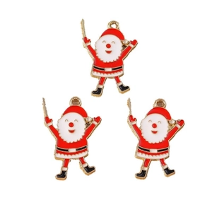 Three Santa Claus enamel charms with gold metal outlines for DIY jewelry making