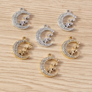 Luxus Legierung Strass Mond Stern Charms Für Schmuckherstellung DIY Halskette Armband Zubehör Gold Silber Strass Mond Anhänger