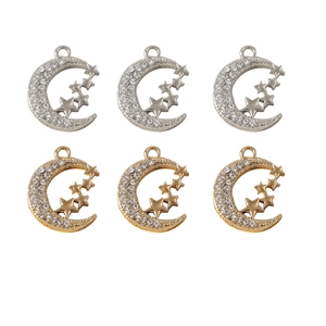 Luxuriöse Mond- und Stern-Anhänger aus Legierung mit Strasssteinen in Gold und Silber