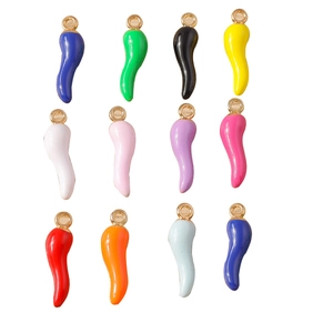 Colorful 12-piece chili pepper pendant set with gold plated loops for DIY jewelry