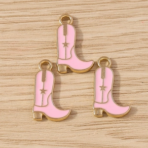 Pendentifs bottes de cow-boy en émail rose avec étoile pour création de bijoux