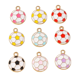 Set of nine colorful soccer ball enamel pendants with golden alloy plating for DIY crafts