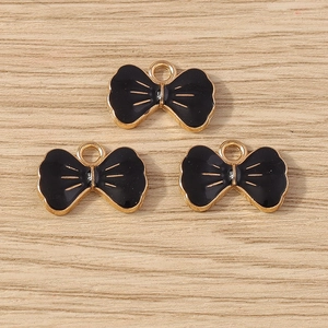 Set mit schwarzen Emaille-Schleifen-Anhängern und Goldlegierung für DIY-Schmuck
