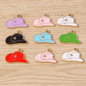 Alloy Enamel Cowboy Hat Pendant Charms With Gold Star DIY Jewelry Making Keychain Bracelet Necklace Accessory For Women