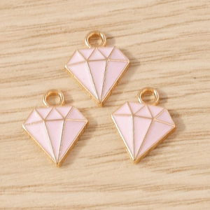 Roze emaille diamantvormige hangers met goudkleurige legering voor DIY-sieraden