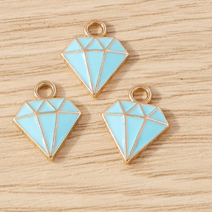 Hemelblauwe ruitvormige emaille hangers met gouden randen voor doe-het-zelf sieraden