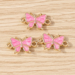 Pink enamel butterfly jewelry connectors with gold finish for DIY bracelet making