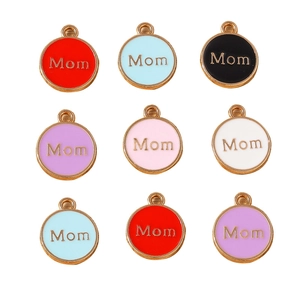 Set of 10 round alloy enamel Mom charms in various colors for DIY jewelry making