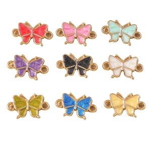 Set of 9 colorful enamel butterfly charms with double golden loops for DIY jewelry making