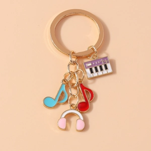 Porte-clés en Métal Thème Musique Mode Alliage Breloques en Émail Note de Musique Clavier de Piano Casque pour Amateurs de Musique
