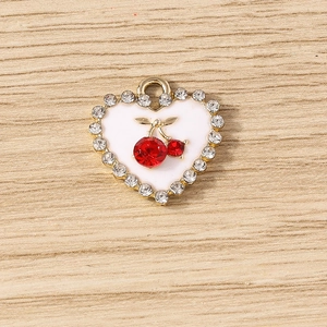 Pendentif coeur minimaliste avec motif cerise et strass blancs pour bijoux artisanaux