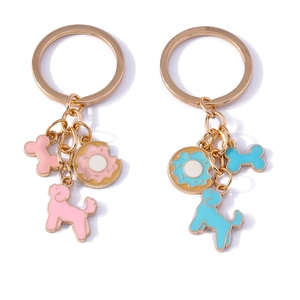 Cartoon dog bone and donut keychain set with gold ring for bags and mobile accessories