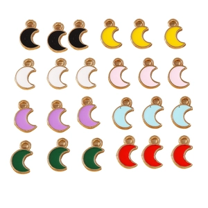 Set of 24 colorful moon-shaped alloy charms with drip oil finish for DIY jewelry