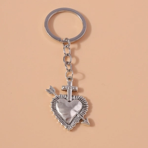Vintage Amor Pfeil Herz Kreuz Schlüsselanhänger Antik Silber Zinklegierung Gothic Sacred Heart Schlüsselring Für Herren Damen Geschenk