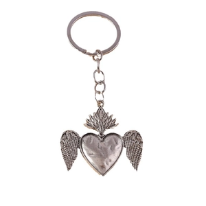 European vintage heart wing keychain with silver feather pendant for bags and phone cases