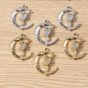 Pendentif Fille de Ballet Lune en Alliage de Luxe avec Strass Gravé I Love You pour Accessoire de Bijoux DIY